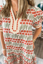 Load image into Gallery viewer, White Tulip Floral Print Cotton Puff Short Sleeve Mini Dress