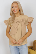 Load image into Gallery viewer, Parchment Ribbon Bow Ruffle Sleeve Round Neck Top
