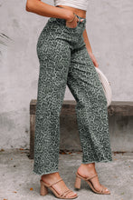 Load image into Gallery viewer, Rose Leopard Frayed Edge Wide Leg High Waist Jeans
