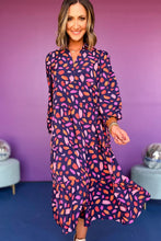 Load image into Gallery viewer, Blue Abstract Print Collared Tiered Flowy Maxi Dress
