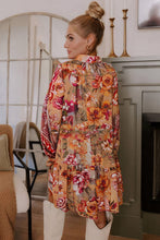 Load image into Gallery viewer, Brown Floral Print Shirt Style Long Sleeve Ruffle Mini Dress
