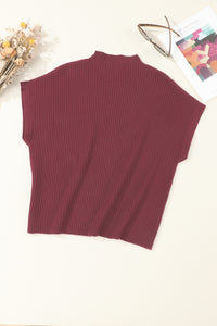 Pocket Ribbed Knit Short Sleeve Sweater