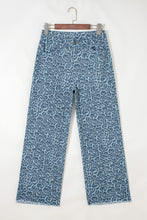 Load image into Gallery viewer, Rose Leopard Frayed Edge Wide Leg High Waist Jeans
