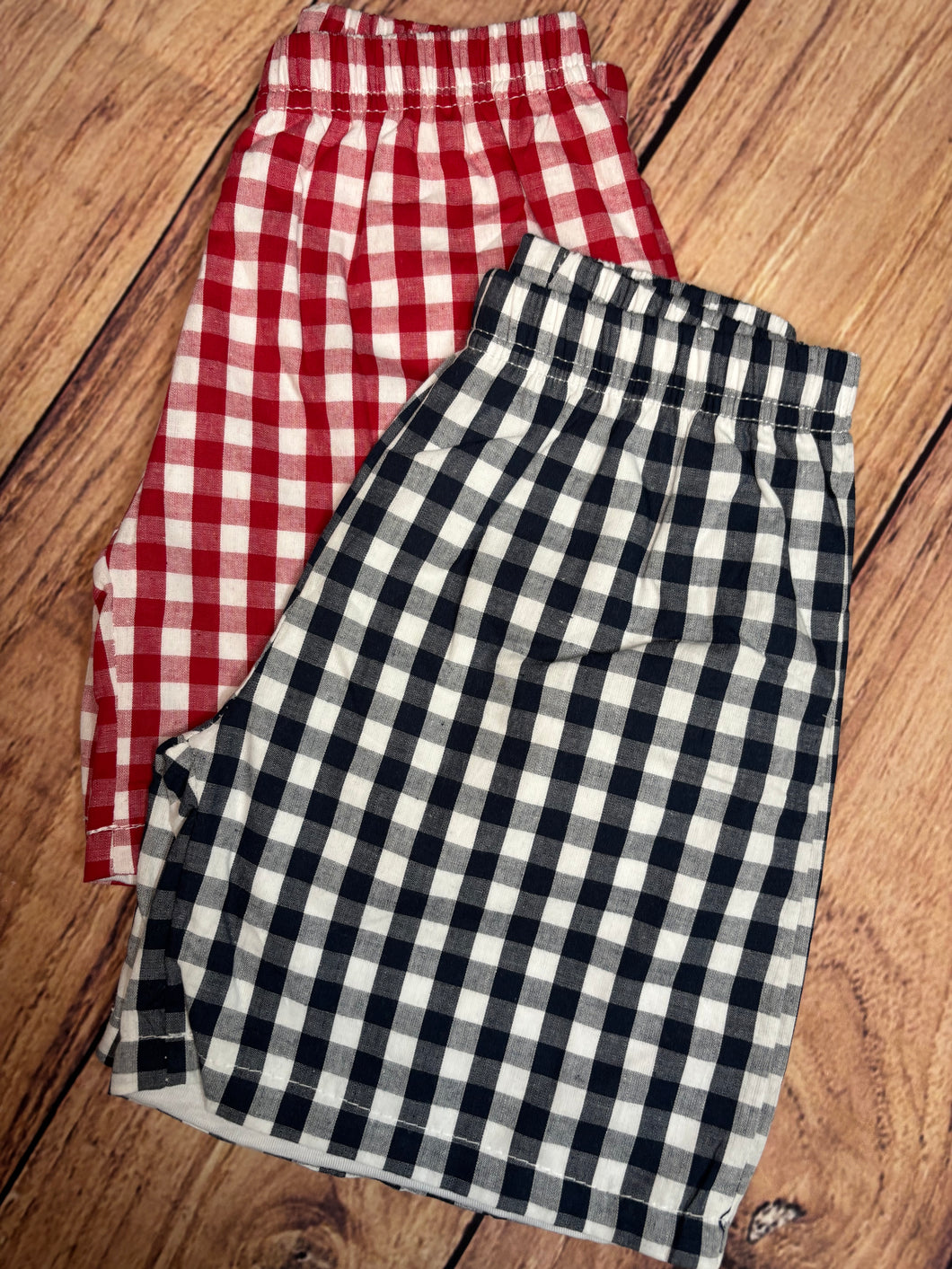 Patriotic Summer Gingham Short Set, Red and Navy Blue