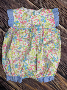 Bright Floral Print Bubble with Choice of Pink or Blue Accent Ruffles