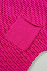 Pocket Ribbed Knit Short Sleeve Sweater