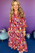 Load image into Gallery viewer, Blue Abstract Print Collared Tiered Flowy Maxi Dress
