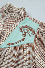 Load image into Gallery viewer, Red Western Pony Embroidered Yoke Puff Sleeve Gingham Blouse
