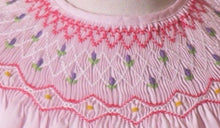 Load image into Gallery viewer, Light Pink Geometric Hand-Smocked Short Sleeve Bishop Dress
