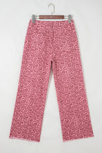Load image into Gallery viewer, Rose Leopard Frayed Edge Wide Leg High Waist Jeans
