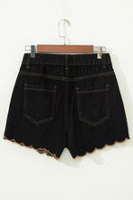 Load image into Gallery viewer, Black Embroidered Scalloped Trim Relaxed Denim Shorts
