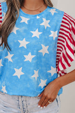 Load image into Gallery viewer, Sky Blue Vintage Star Print Striped Ruffle Sleeve Independence Day Top
