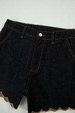 Load image into Gallery viewer, Black Embroidered Scalloped Trim Relaxed Denim Shorts

