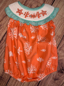Starfish and Coral Hand Smocked Girls Bubble