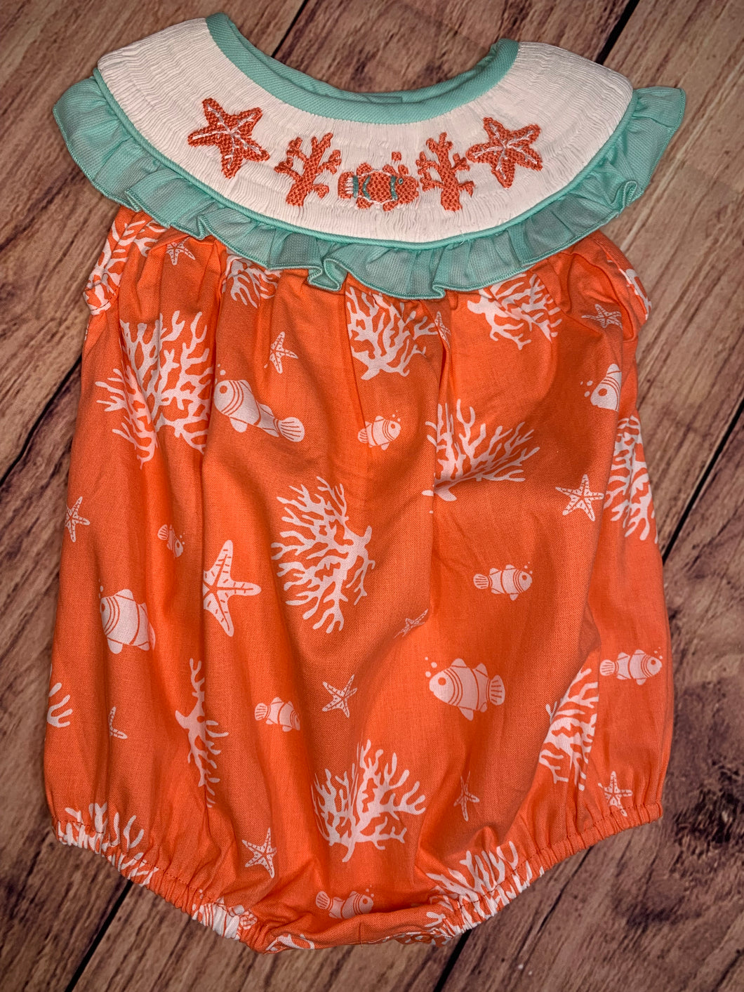 Starfish and Coral Hand Smocked Girls Bubble
