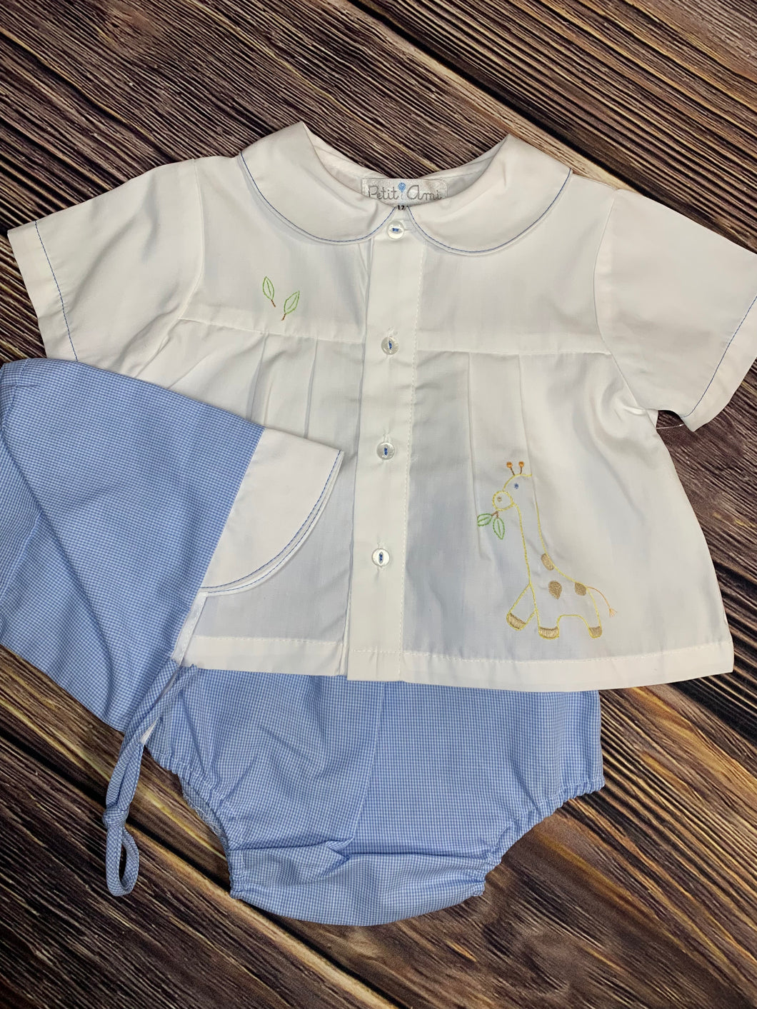 Petit Ami Diaper Set With Safari Embroidery, Blue