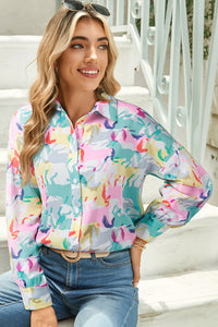 White Colorful Horse Print Long Sleeve Shirt