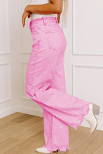 Load image into Gallery viewer, Pink Acid Wash High Waist Uneven Raw Hem Shift Jeans
