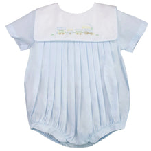 Load image into Gallery viewer, Petit Ami Romper with Train Embroidery
