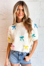 Load image into Gallery viewer, White Colorful Bow Knit Short Sleeve Sweater
