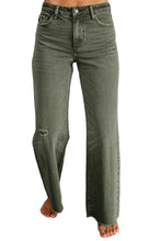 Load image into Gallery viewer, Green Slight Distressed Raw Edge Wide Leg Jeans
