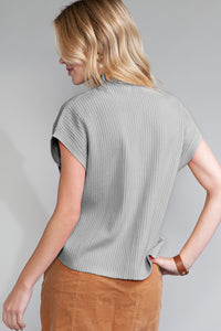 Pocket Ribbed Knit Short Sleeve Sweater