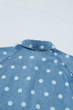Load image into Gallery viewer, Sky Blue Polka Dot Print Ruffled Short Puff Sleeve Button Down Loose Denim Dress
