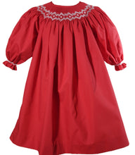 Load image into Gallery viewer, Red Geometric Smocked Long Bishop Sleeve Dress
