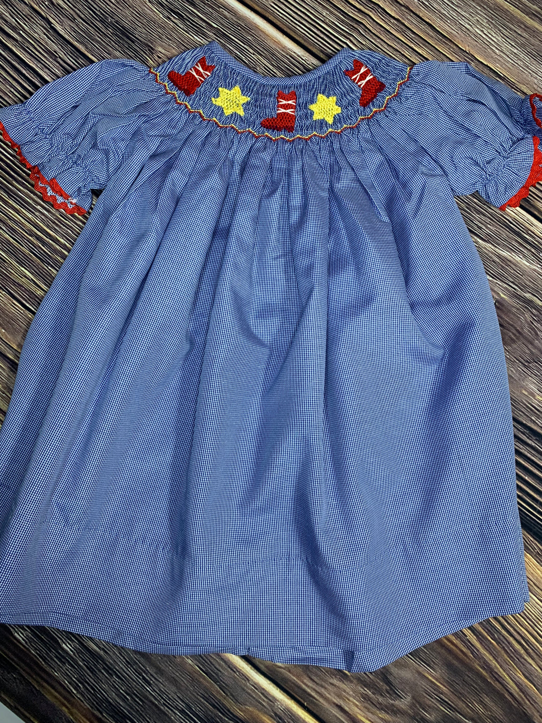 Rodeo Hand Smocked Dress, Stars and Cowboy Boots