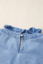 Load image into Gallery viewer, Blue Frilled Collar Flutter Sleeve Denim Top
