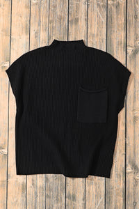 Pocket Ribbed Knit Short Sleeve Sweater