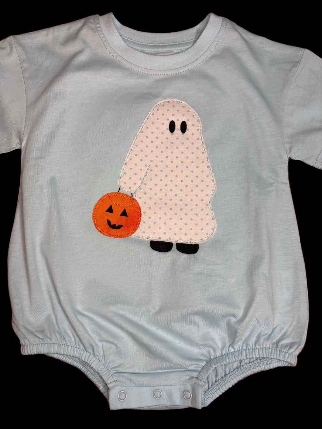 Ghost w/Jack-o-lantern Blue Short Sleeve Bubble Romper