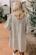 Load image into Gallery viewer, Green Patch Pockets Button Down Short Puff Sleeve Dress
