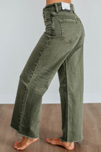 Load image into Gallery viewer, Green Slight Distressed Raw Edge Wide Leg Jeans
