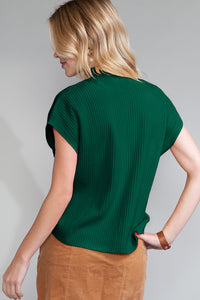 Pocket Ribbed Knit Short Sleeve Sweater