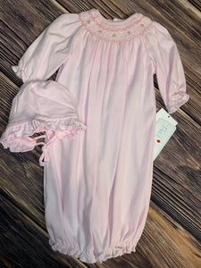 Petit Ami Soft Knit, Smocked Converter Gown with Bonnet
