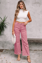 Load image into Gallery viewer, Rose Leopard Frayed Edge Wide Leg High Waist Jeans
