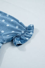 Load image into Gallery viewer, Sky Blue Polka Dot Print Ruffled Short Puff Sleeve Button Down Loose Denim Dress
