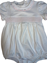 Load image into Gallery viewer, Magnolia Baby Solid Smocked Bubble, White with Pink
