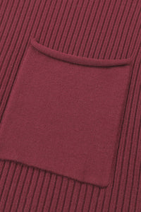 Pocket Ribbed Knit Short Sleeve Sweater