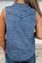 Load image into Gallery viewer, Dusk Blue Buttoned Front Collared Sleeveless Denim Vest
