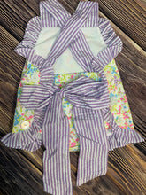 Load image into Gallery viewer, Floral Print Sun Suit with Purple Seersucker Accents
