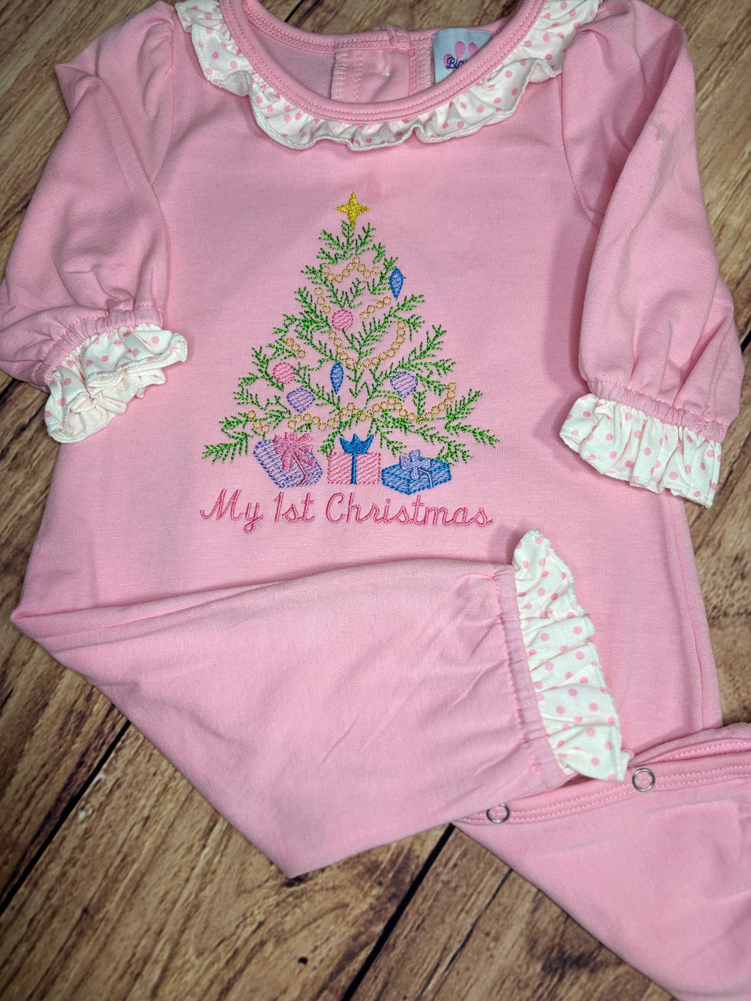 My 1st Christmas and Merry Christmas Long Romper, Pink, Everyday Knit