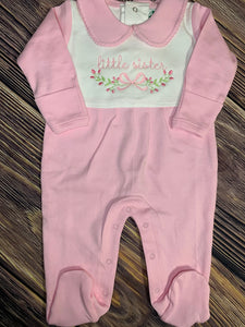 Little Sister Pink and White Footed Romper