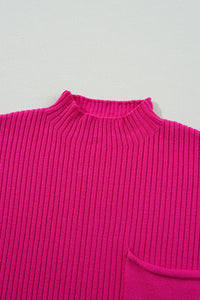 Pocket Ribbed Knit Short Sleeve Sweater
