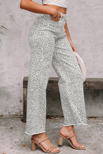 Load image into Gallery viewer, Rose Leopard Frayed Edge Wide Leg High Waist Jeans
