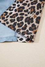 Load image into Gallery viewer, Myosotis Denim Color Block Leopard Patchwork Shirt Collar T Shirt Mini Dress
