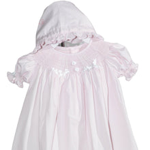Load image into Gallery viewer, Pink Geometric Smocked with Ribbon Short Sleeve Dress &amp; Bonnet
