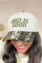 Load image into Gallery viewer, Spinach Green GOD IS GOOD Embroidered Camo Contrast Baseball Cap
