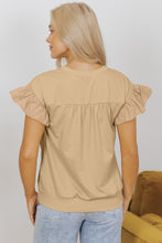 Load image into Gallery viewer, Parchment Ribbon Bow Ruffle Sleeve Round Neck Top
